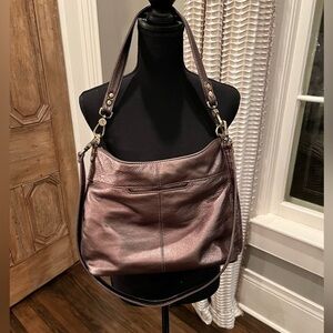 HOBO Leather Shoulder Bag/Purse in Metallic Pewter